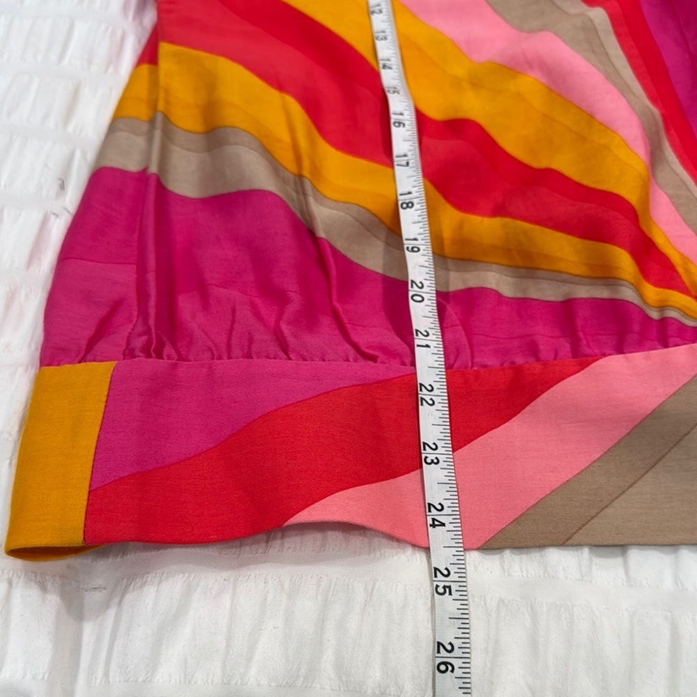 Trina Turk 100% Cotton Pink Yellow Beige side Tie Front Blouse Size L - Picture 8 of 8